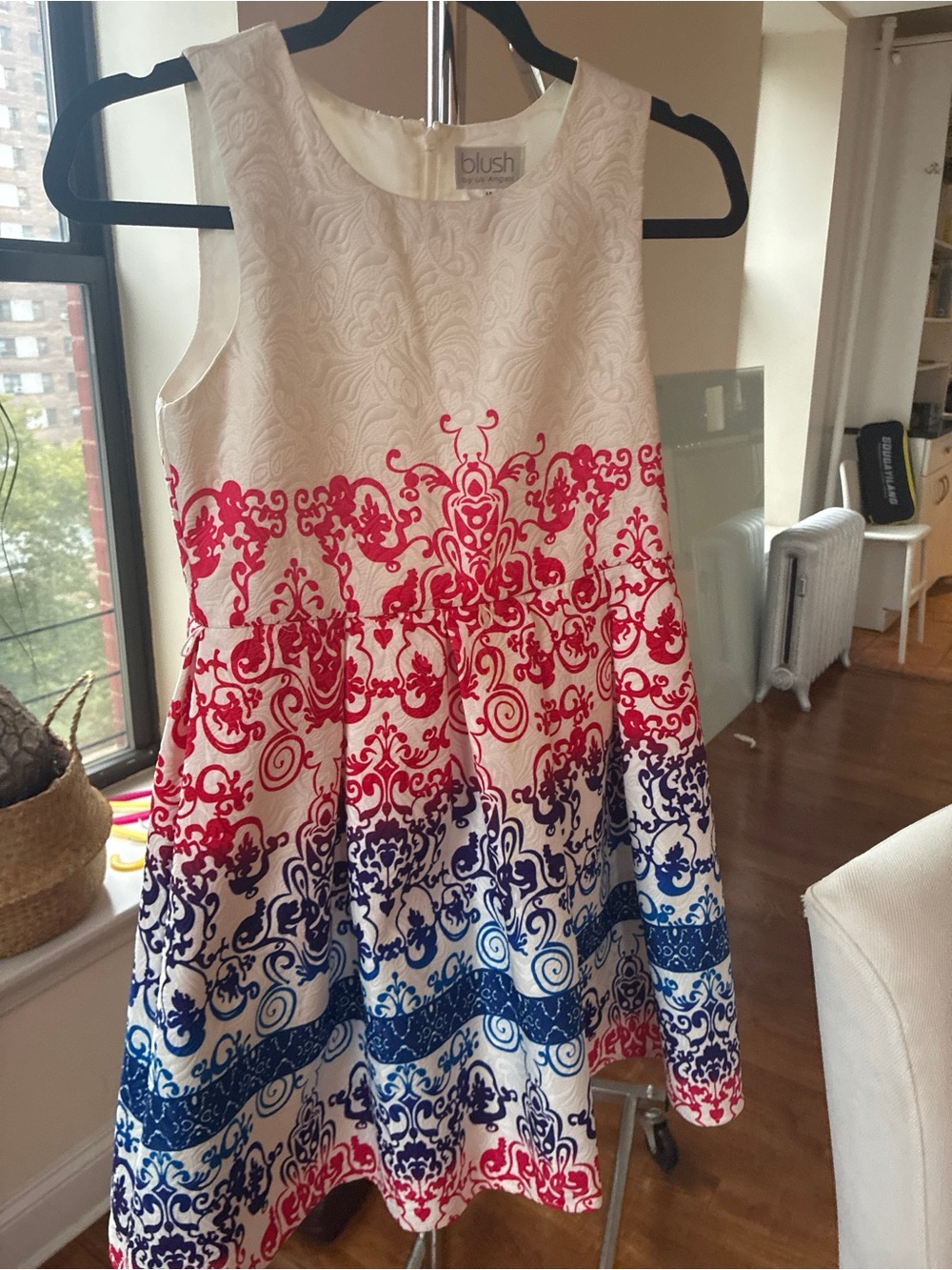 Blush by Us Angels Girls Size 14 Holiday Party Dress Red Blue Jacquard